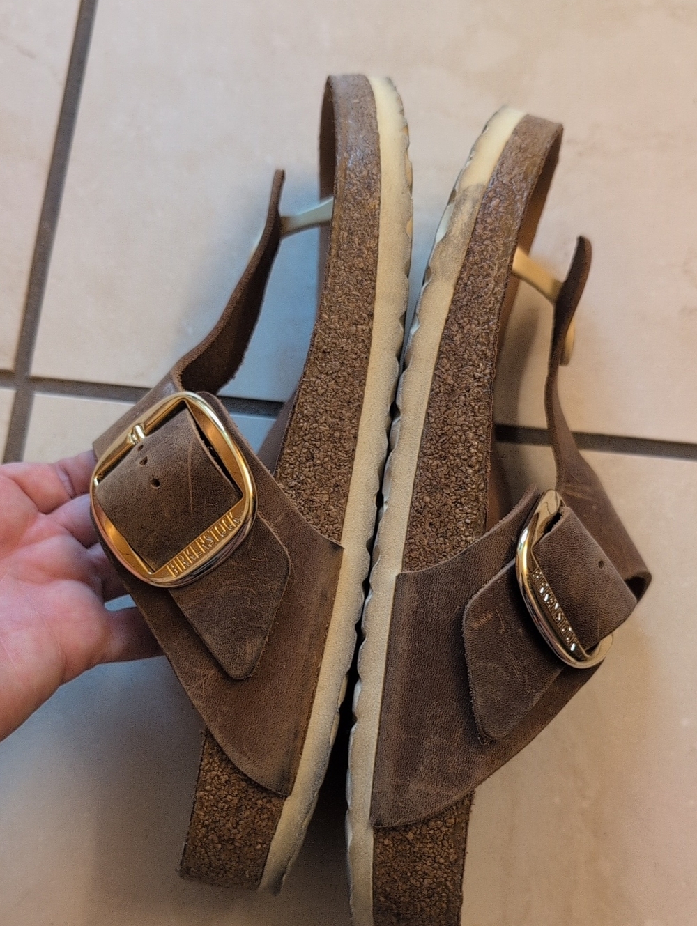 BIRKENSTOCK GIZAH LEATHER SANDALS SIZE 41 Gold BROWN - Picture 2 of 9